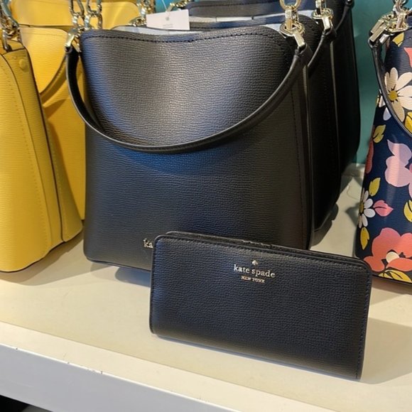 Kate Spade Darcy Small Bucket Bag & Darcy Large Slim Bifold Wallet Black - Picture 2 of 11